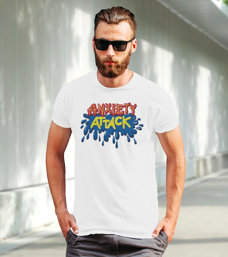 Anxiety Attack Bright Comic Style Text With Blue Splashes T-Shirt