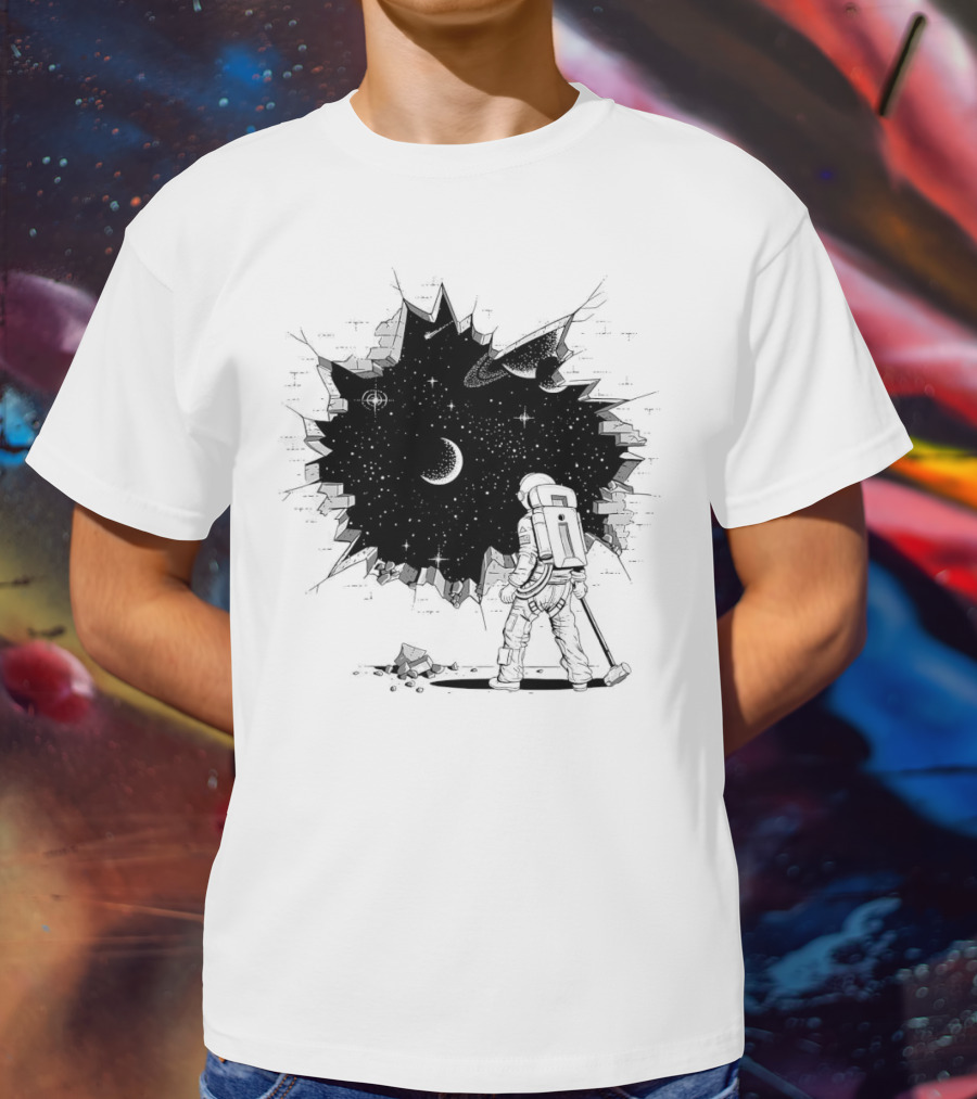 Breakthrough Astronaut Stargazing Through Cosmic Wall Hole T-Shirt