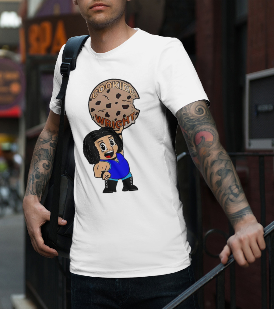 COOKIEE WRIGHT Cartoon Character Holding Chocolate Chip Cookie T-Shirt