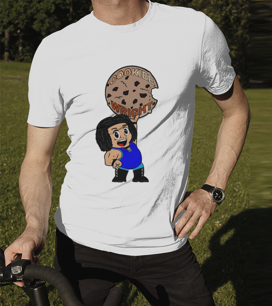 COOKIEE WRIGHT Cartoon Character Holding Chocolate Chip Cookie T-Shirt