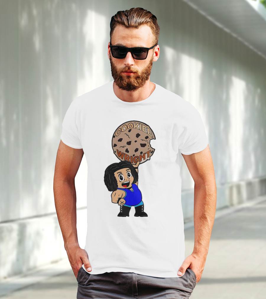 COOKIEE WRIGHT Cartoon Character Holding Chocolate Chip Cookie T-Shirt