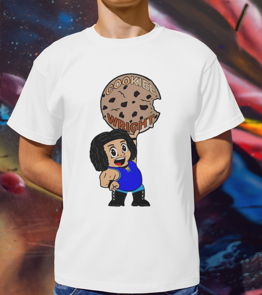COOKIEE WRIGHT Cartoon Character Holding Chocolate Chip Cookie T-Shirt