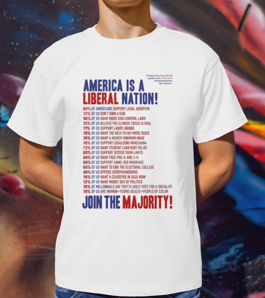 America Is A Liberal Nation 69% Of Americans Support Legal Abortion Join The Majority T-Shirt