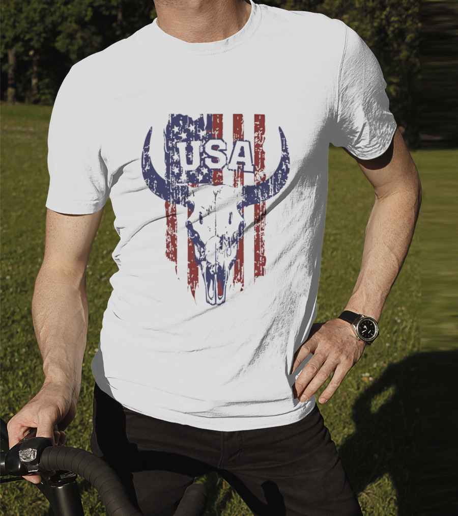 USA Buffalo Skull American Flag Patriotic T-Shirt