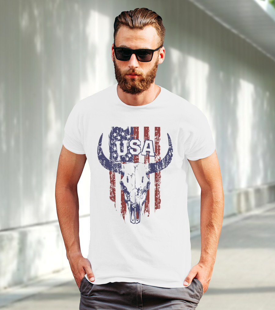 USA Buffalo Skull American Flag Patriotic T-Shirt