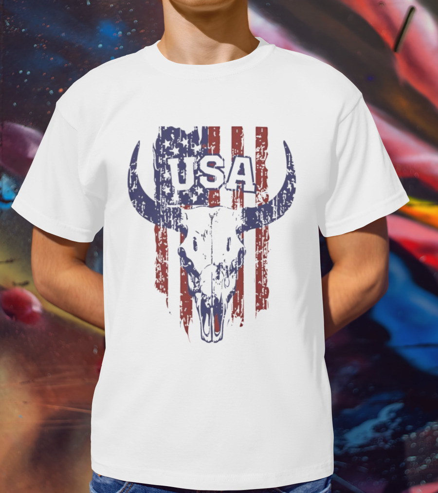 USA Buffalo Skull American Flag Patriotic T-Shirt