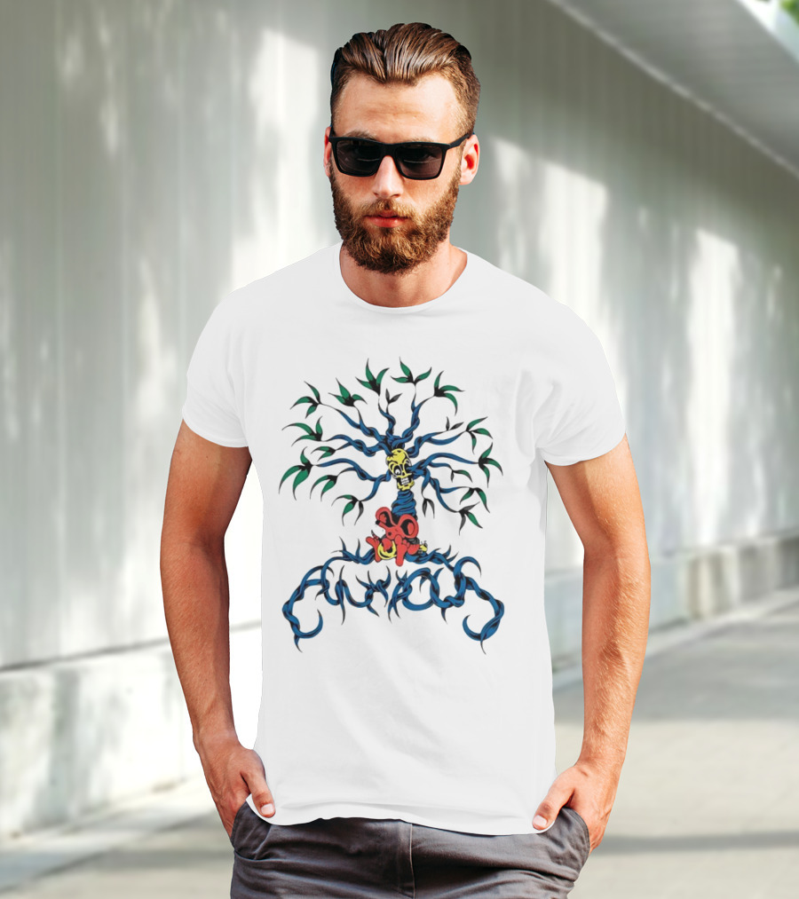 Anxious Mouse Blue Tree With Yellow Skull T-Shirt