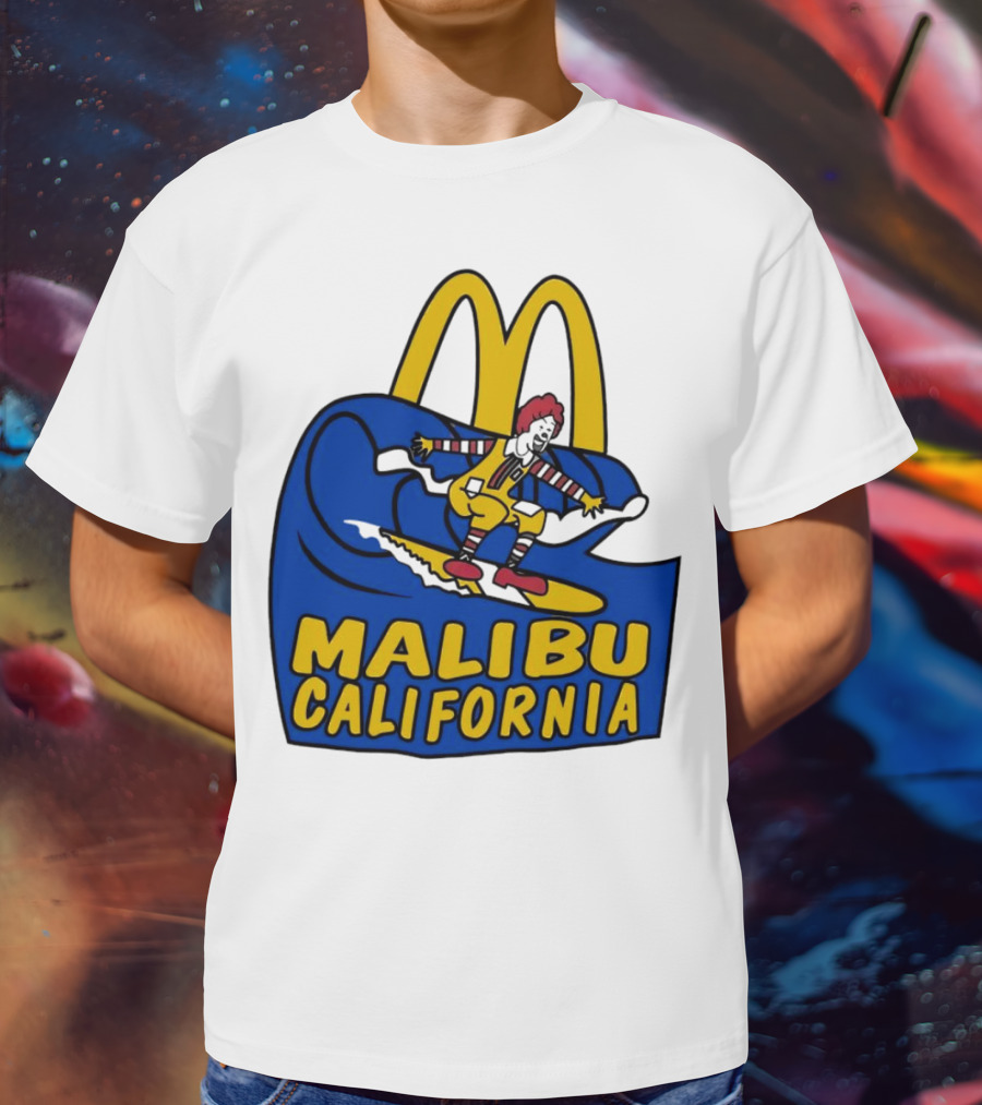 McDonald’s Clown Surfing Malibu California Waves T-Shirt
