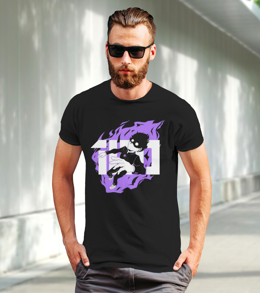 Mob Psycho 100 Psyched Out Character With Purple Aura And Bold Typography T-Shirt