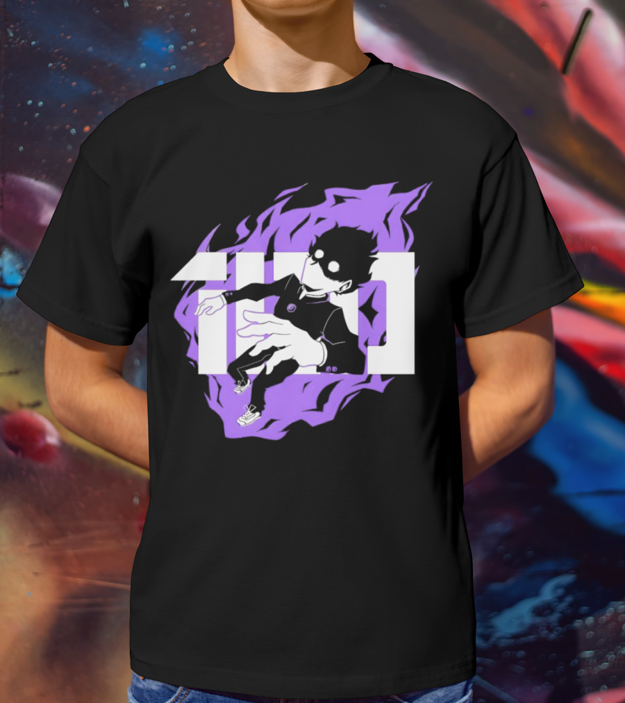 Mob Psycho 100 Psyched Out Character With Purple Aura And Bold Typography T-Shirt