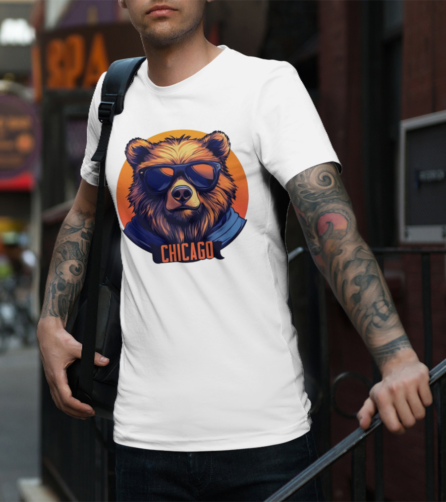 Da Bear Chicago Sunglasses Sunset Circle T-Shirt