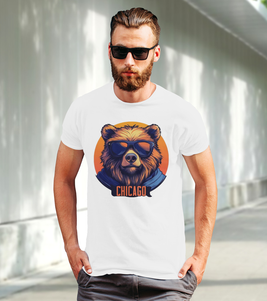 Da Bear Chicago Sunglasses Sunset Circle T-Shirt