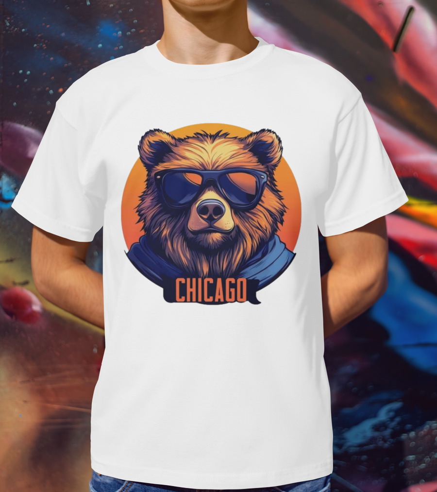 Da Bear Chicago Sunglasses Sunset Circle T-Shirt