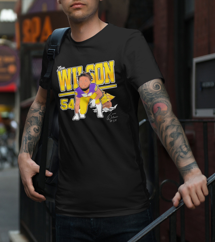 Zion Wilson 54 East Carolina Pirates Cartoon Football Player T-Shirt