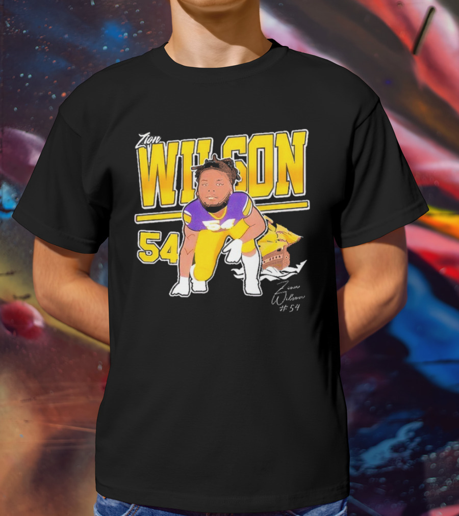 Zion Wilson 54 East Carolina Pirates Cartoon Football Player T-Shirt