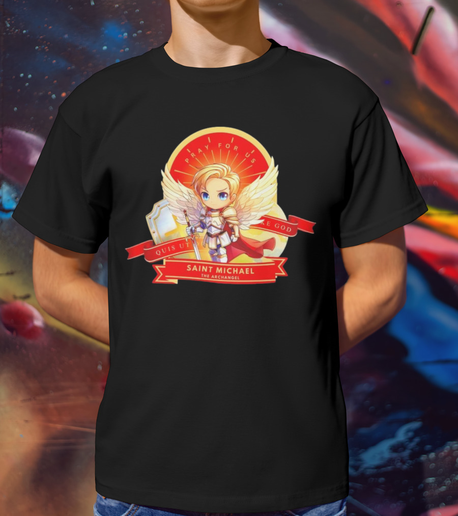 Saint Michael The Archangel Pray For Us Quis Ut Deus Cartoon T-Shirt