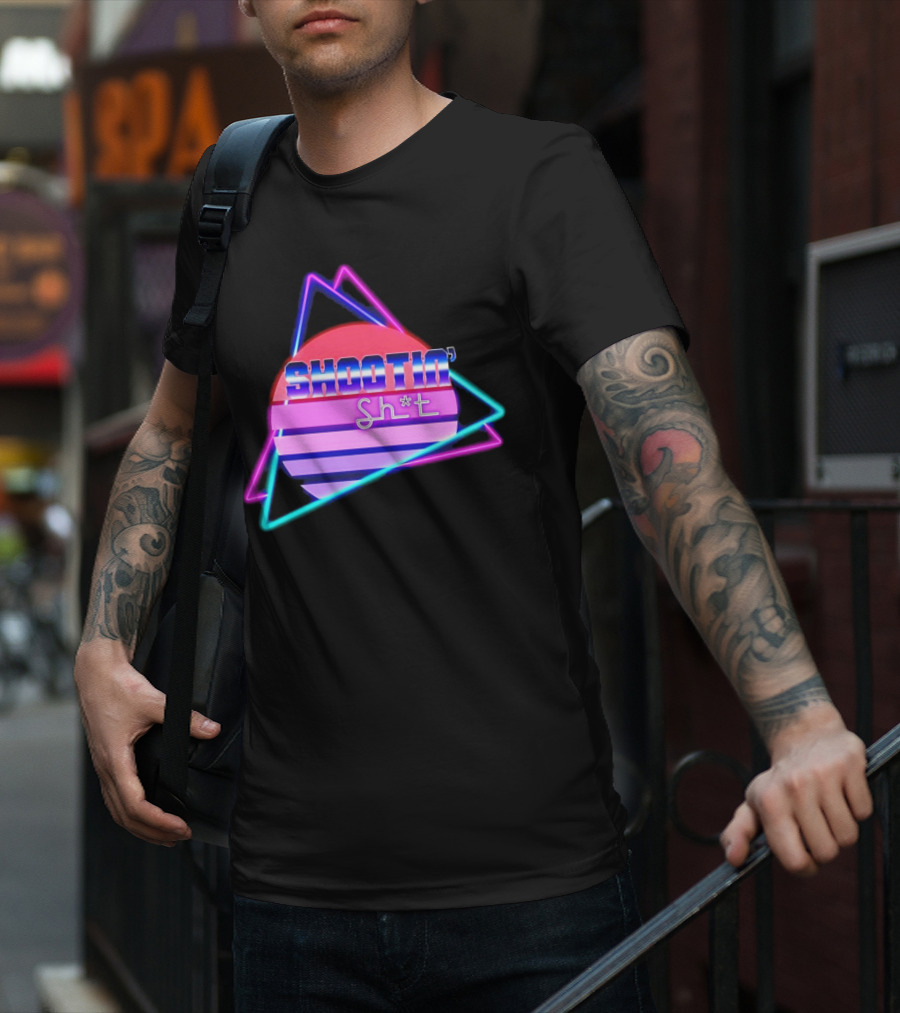 Shootin’ Sh*t Neon Retro 80's Style Triangles And Sunset Stripes T-Shirt