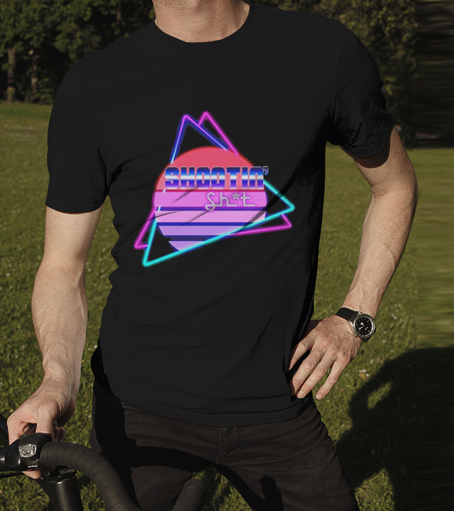 Shootin’ Sh*t Neon Retro 80's Style Triangles And Sunset Stripes T-Shirt