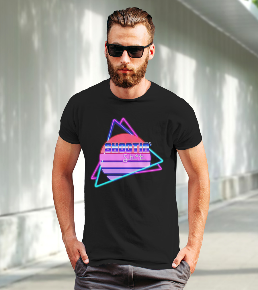 Shootin’ Sh*t Neon Retro 80's Style Triangles And Sunset Stripes T-Shirt