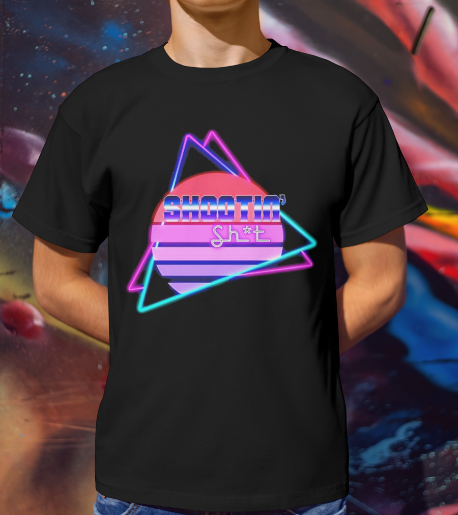 Shootin’ Sh*t Neon Retro 80's Style Triangles And Sunset Stripes T-Shirt