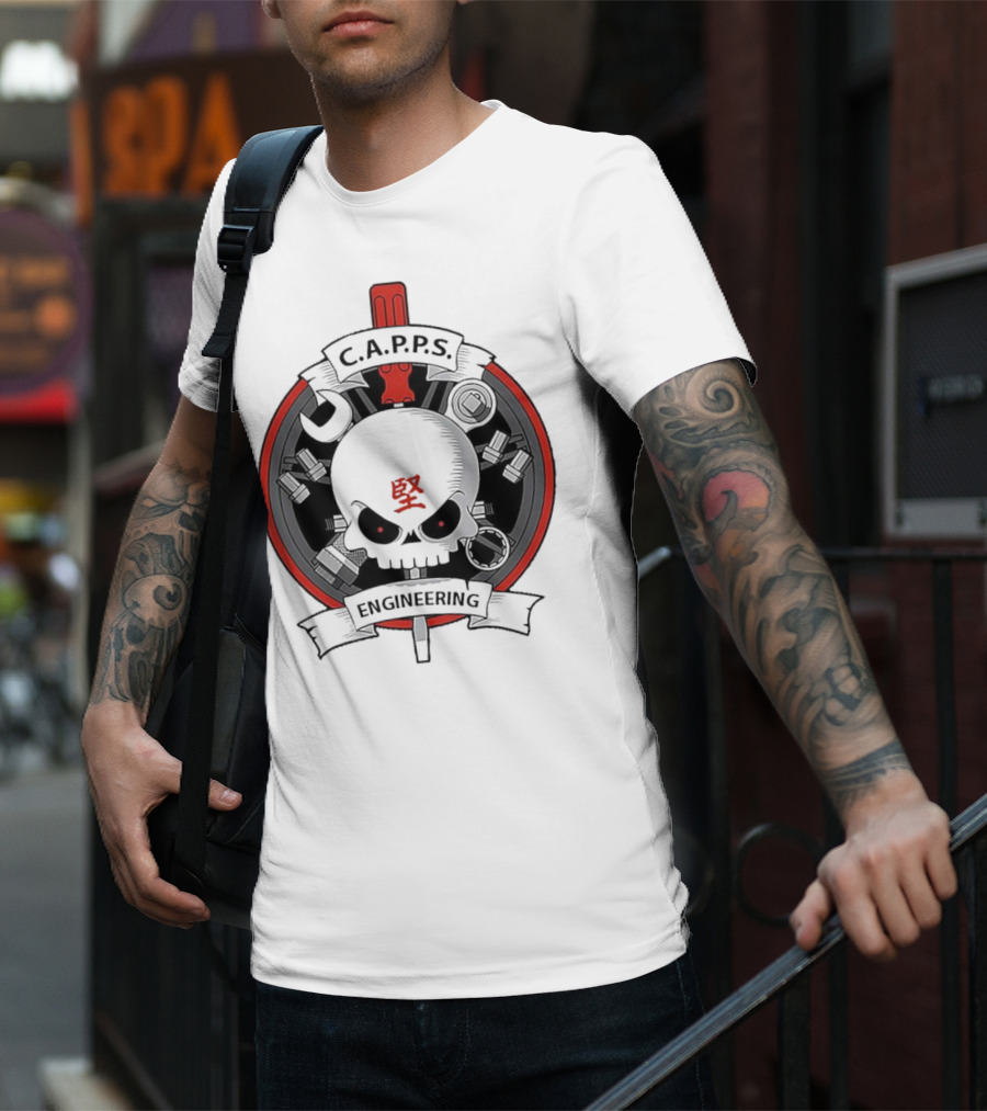 C.A.P.P.S. Engineering Skull With Tools And Red T-Shirt