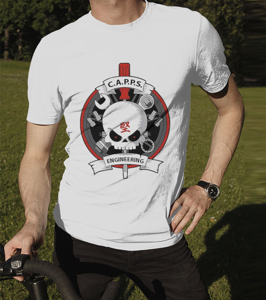 C.A.P.P.S. Engineering Skull With Tools And Red T-Shirt