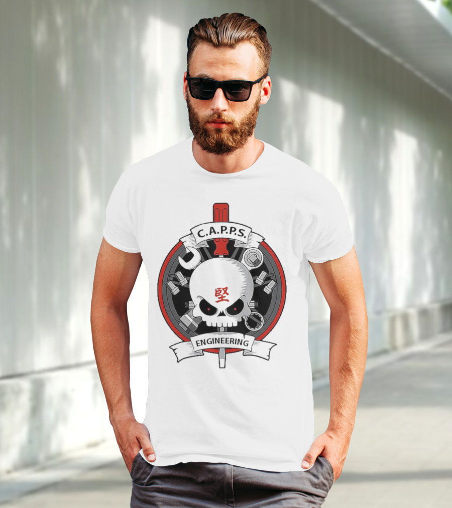 C.A.P.P.S. Engineering Skull With Tools And Red T-Shirt