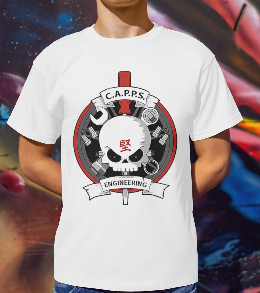 C.A.P.P.S. Engineering Skull With Tools And Red T-Shirt