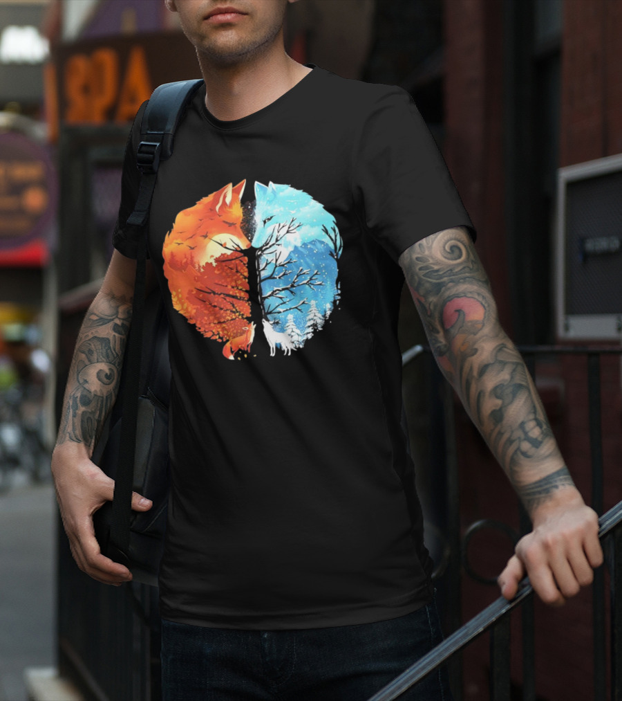 Fire And Ice Fox Dual Seasons Tree T-Shirt