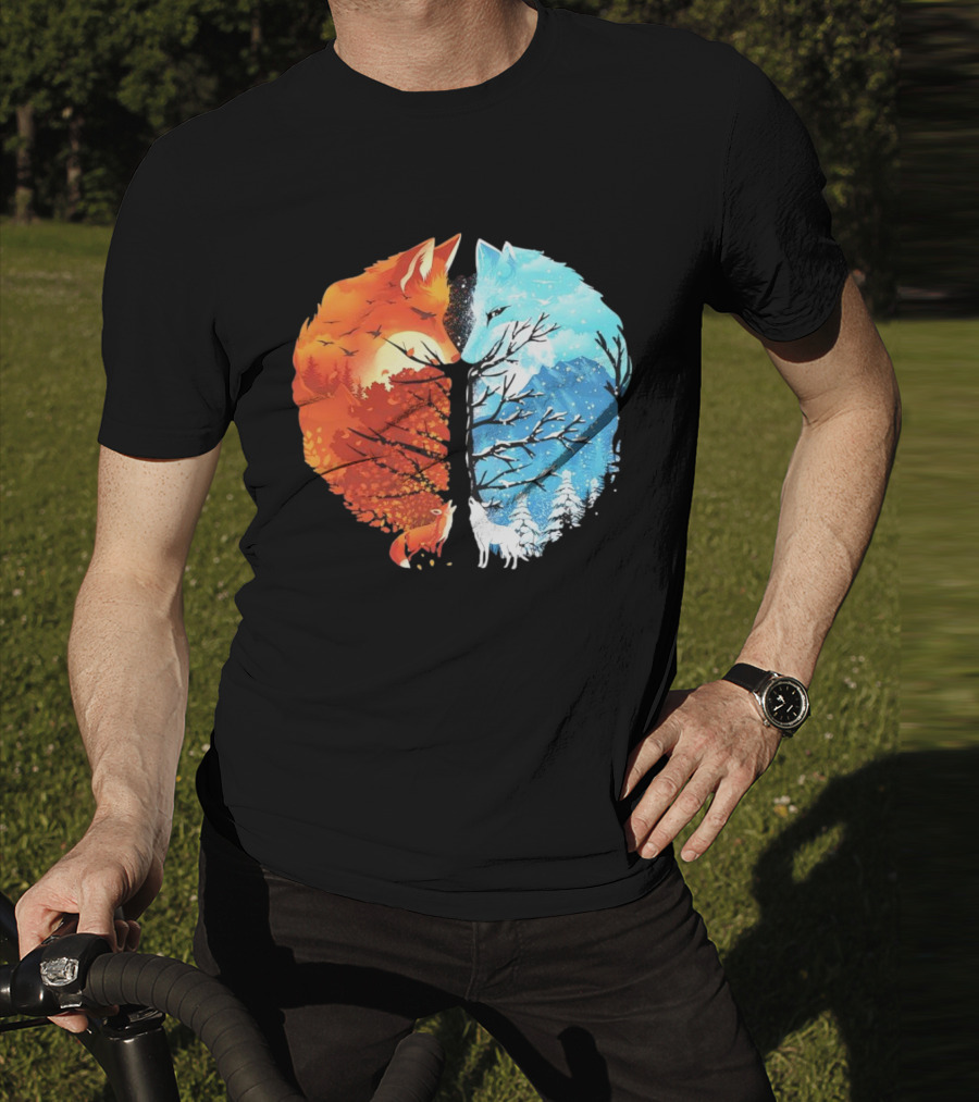Fire And Ice Fox Dual Seasons Tree T-Shirt