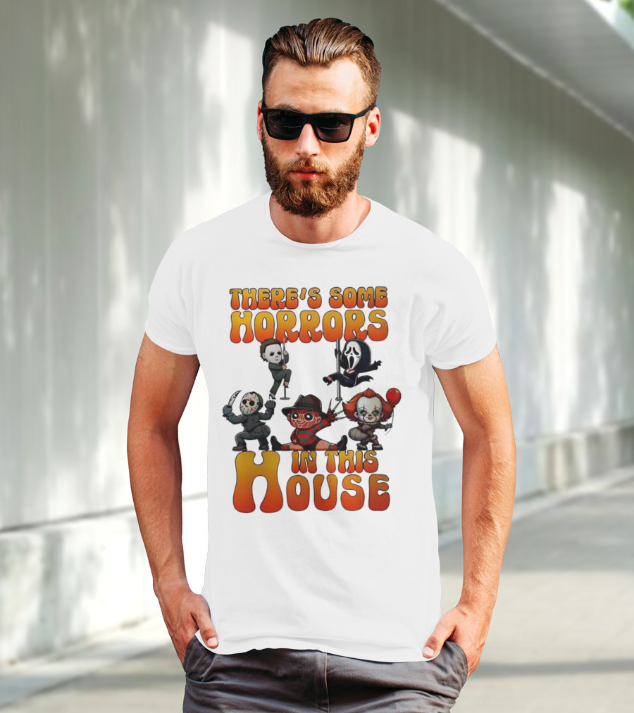 There's Some Horrors In This House Chibi Horror Movie Characters T-Shirt