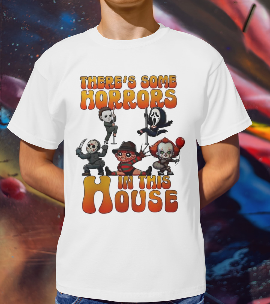 There's Some Horrors In This House Chibi Horror Movie Characters T-Shirt