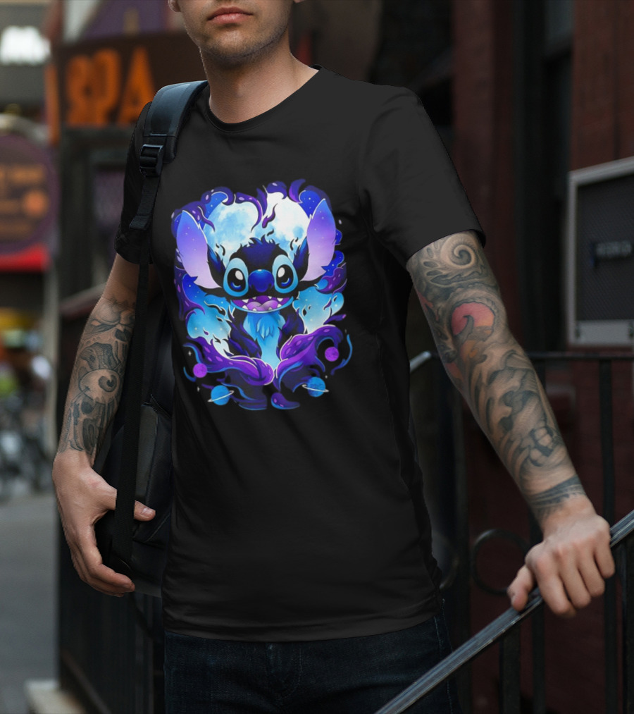 Stitch Experiment 626 Cosmic Darkness Cartoon T-Shirt