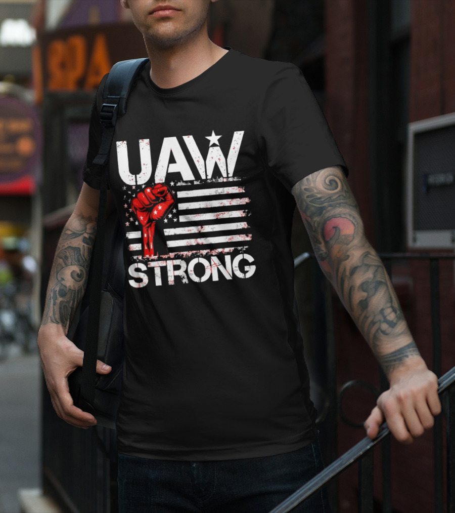 UAW Strong Red Fist American Flag T-Shirt