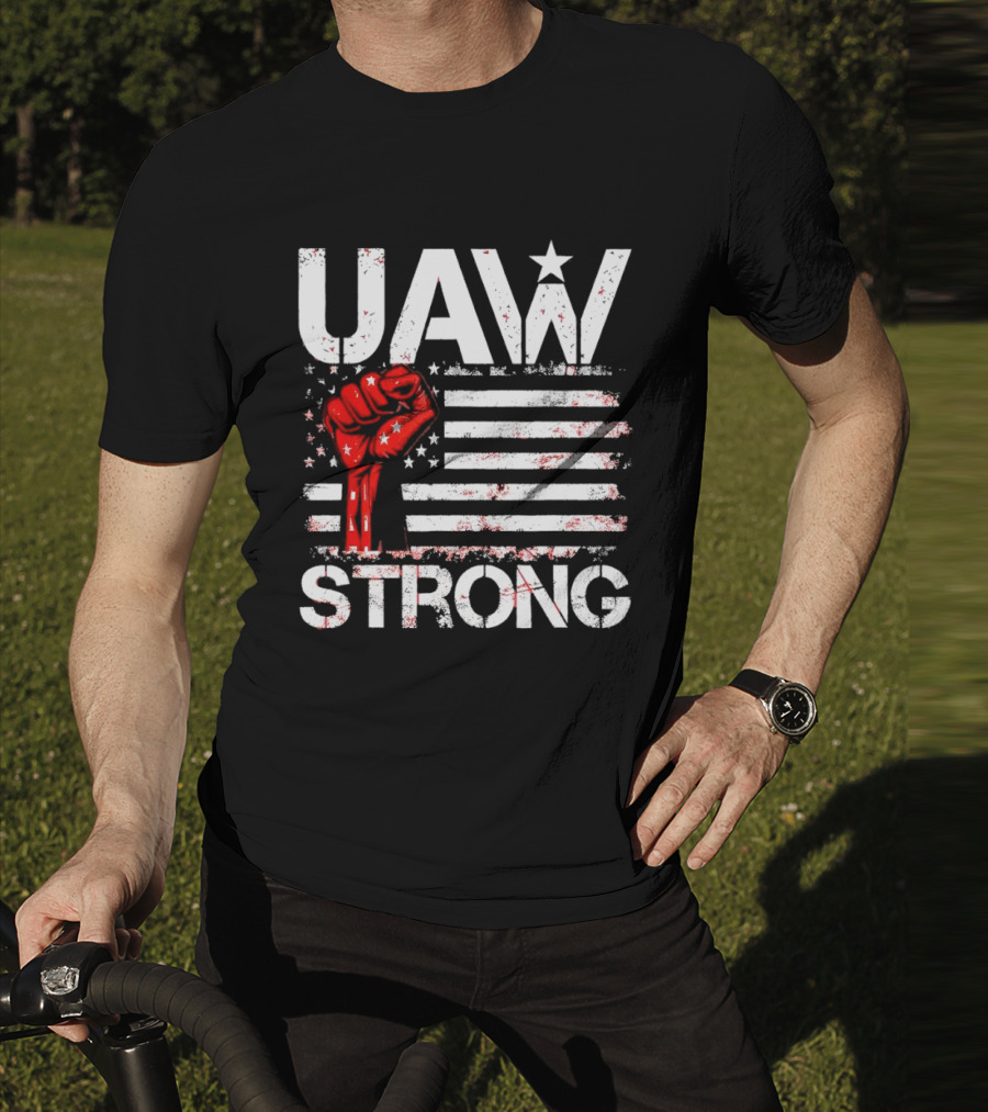 UAW Strong Red Fist American Flag T-Shirt