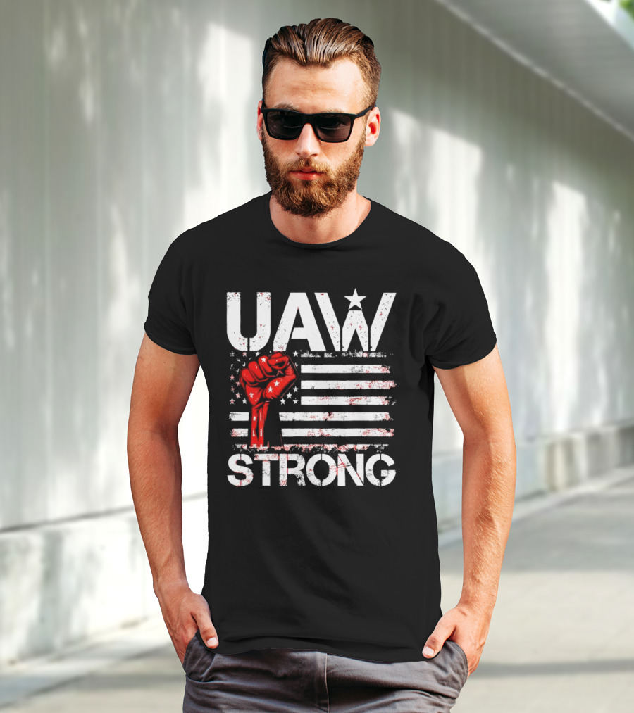 UAW Strong Red Fist American Flag T-Shirt