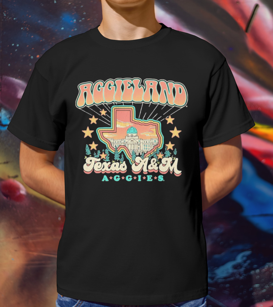 Aggieland Texas A&M Aggies Fiesta With Texas Outline And Stars T-Shirt