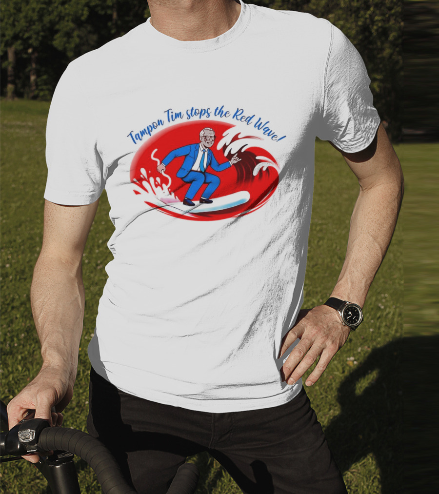 Tampon Tim Stops The Red Wave Surfing Cartoon T-Shirt