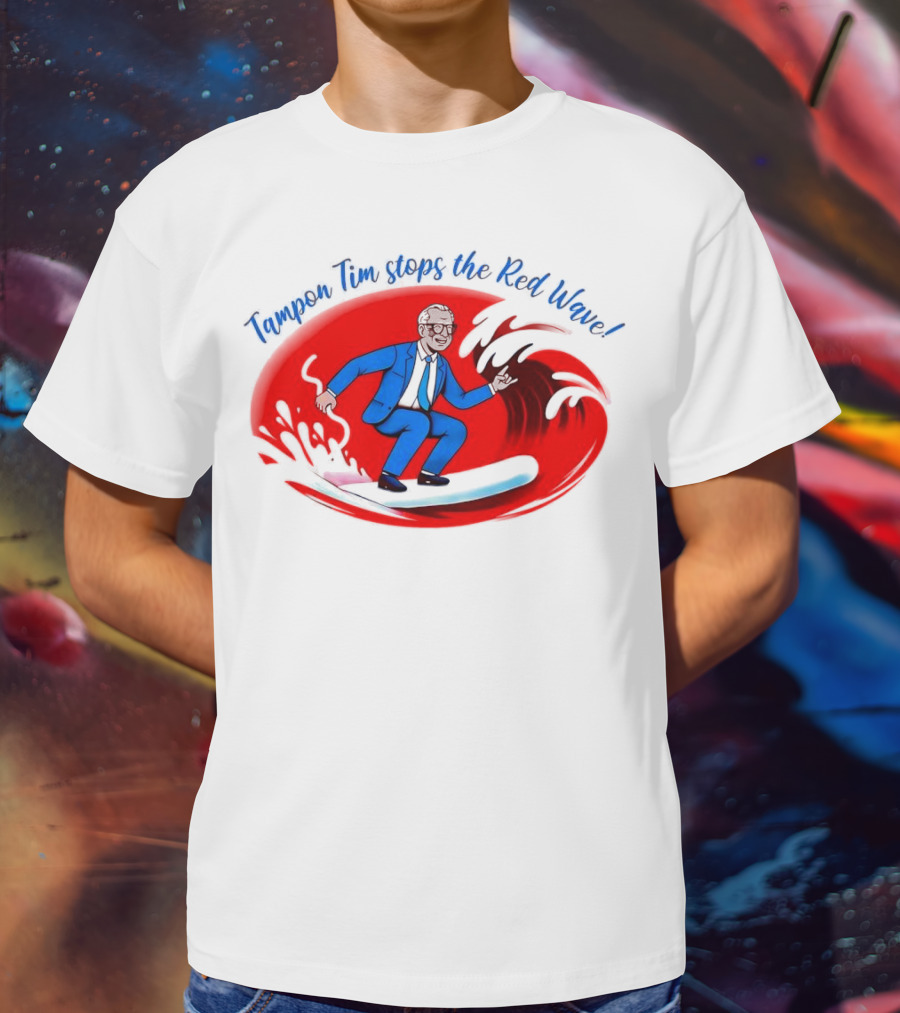 Tampon Tim Stops The Red Wave Surfing Cartoon T-Shirt