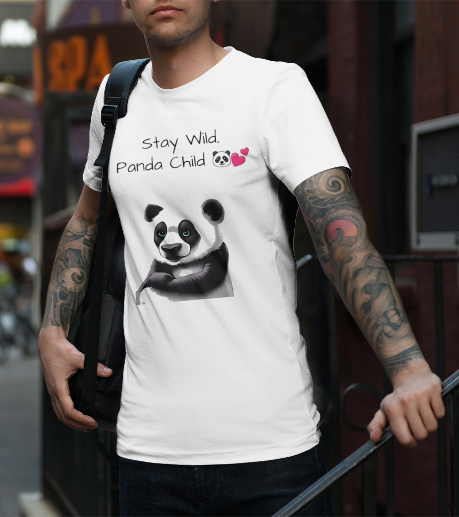 Stay Wild Panda Child Cute Emoji Panda Hearts T-Shirt