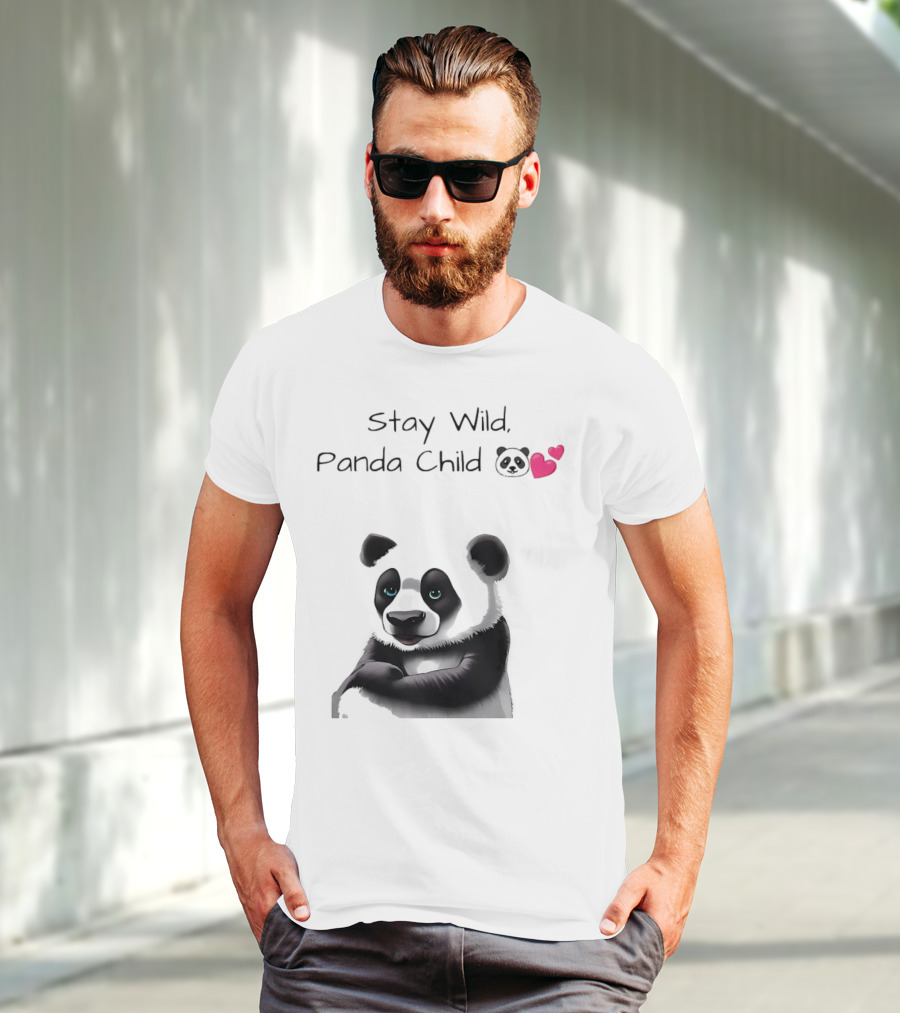Stay Wild Panda Child Cute Emoji Panda Hearts T-Shirt