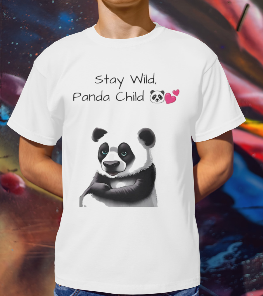 Stay Wild Panda Child Cute Emoji Panda Hearts T-Shirt