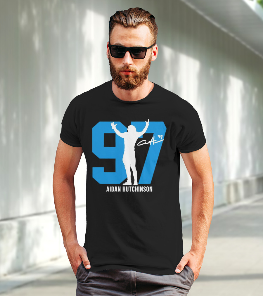Aidan Hutchinson 97 Detroit Lions Silo Signature T-Shirt