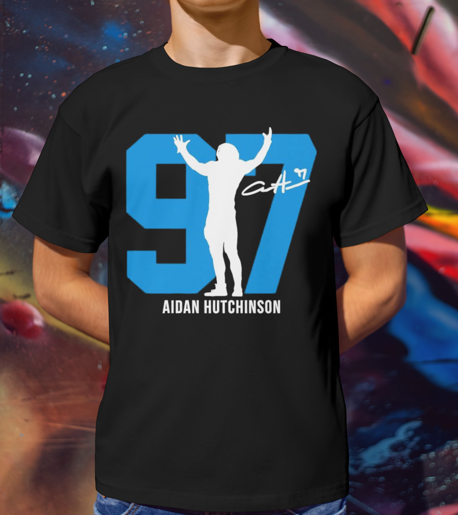 Aidan Hutchinson 97 Detroit Lions Silo Signature T-Shirt