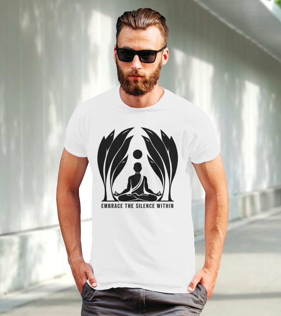 Embrace The Silence Within Meditation Silhouette And Enigmatic Leafy Eyes T-Shirt