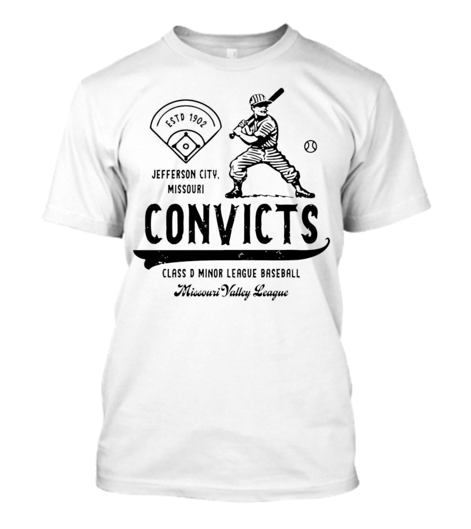Jefferson City Convicts Missouri Valley League Baseball Estd 1902 T-Shirt