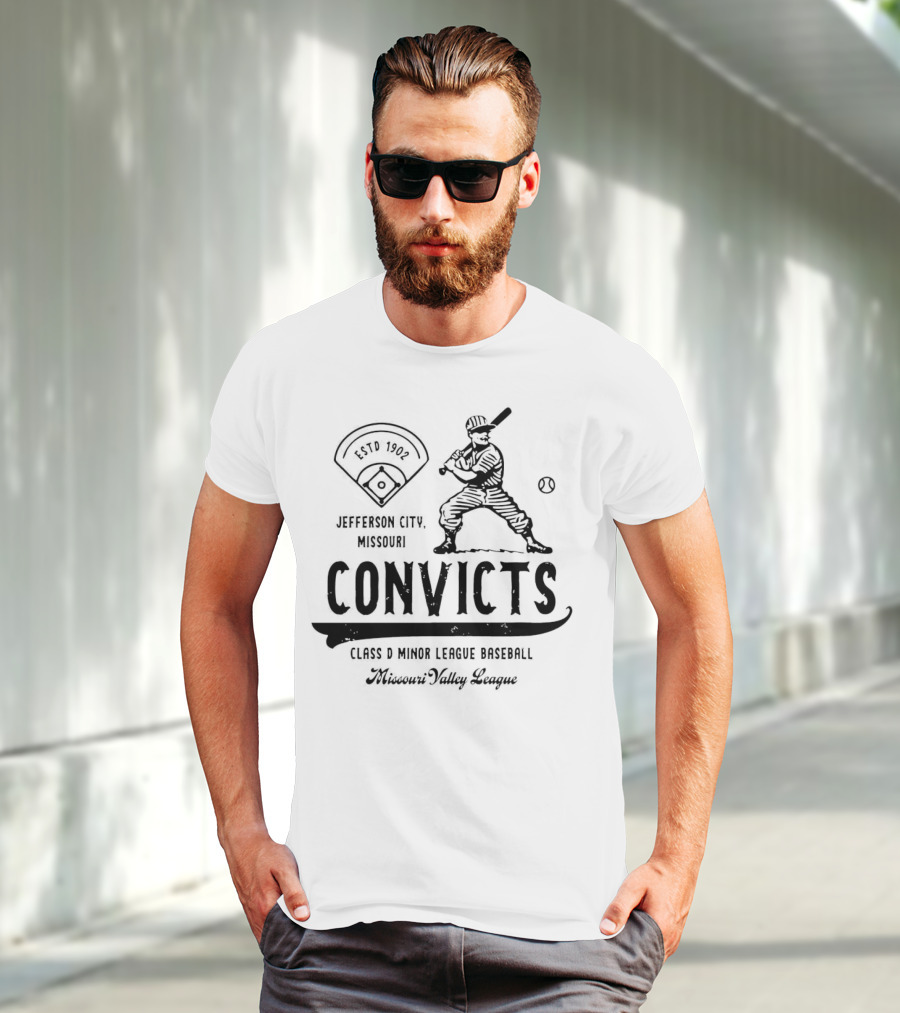 Jefferson City Convicts Missouri Valley League Baseball Estd 1902 T-Shirt