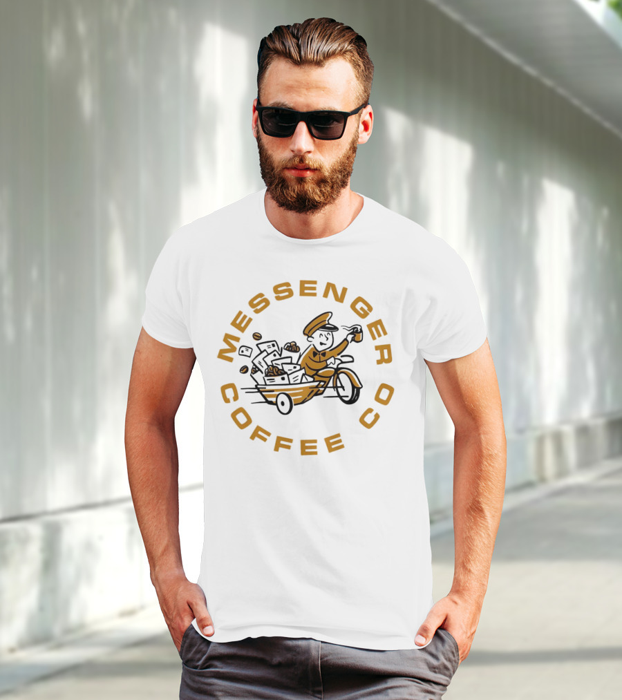 Messenger Coffee Co Joe Gatto Mailman With Coffee Cup T-Shirt