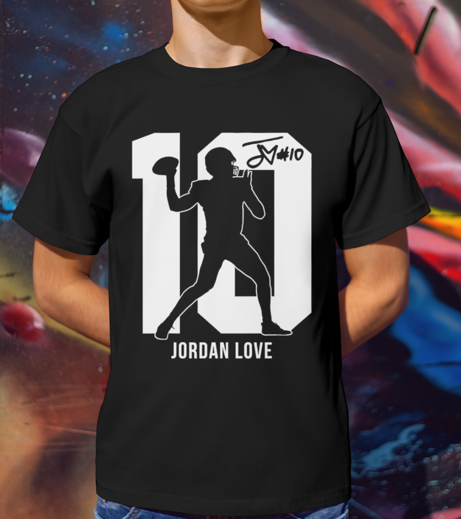 Jordan Love Green Bay Packers Number 10 Silhouette Signature T-Shirt