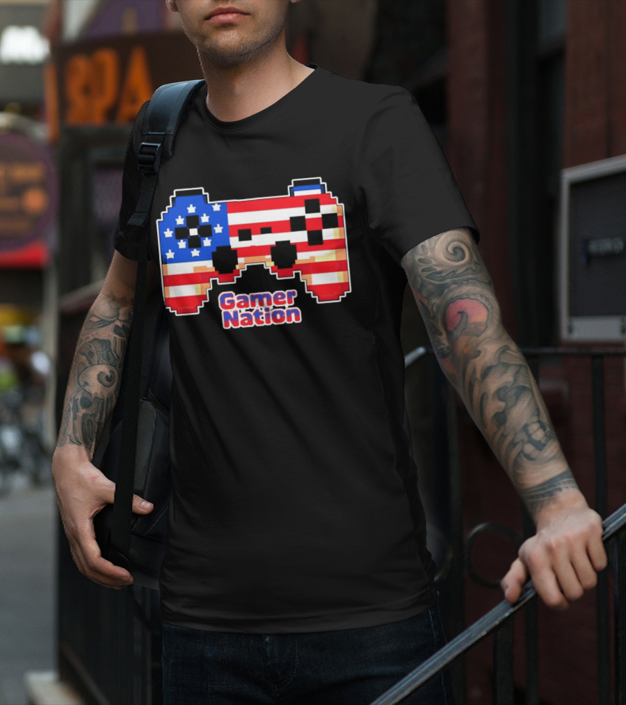 American Flag Pixel Art Gamer Nation Controller T-Shirt